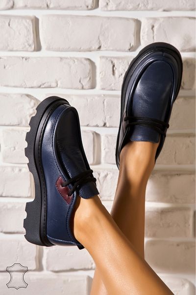 Joana Women's Loafers Natural Leather Navy Blue Viona