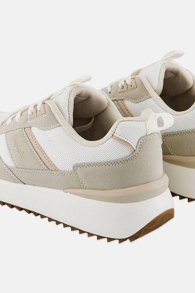 Algspar Women Brand Logo Lace Up Outdoor Shoes, Light Beige