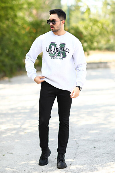 JB John Borners Мъжка суитшърт с голям размер, смесени цветове, ребрирана яка, велосипедна яка, с принт Лос Анджелис - 10017