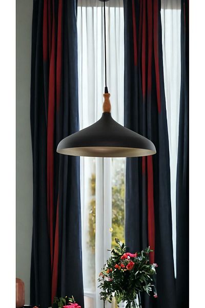 Fer Avize Nil Modern Design Cafe Kitchen Living Room Wooden Zurna Metal Black Inside Gold Color Single Chandelier