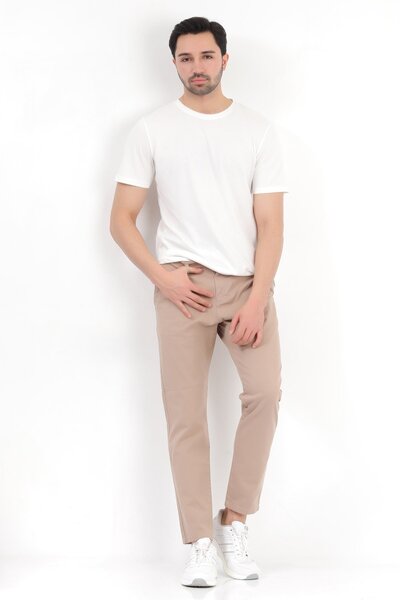 JB John Borners بنطال تشينو قطني من مينك قصة ضيقة قماش قابل للتمدد للرجال - 4200