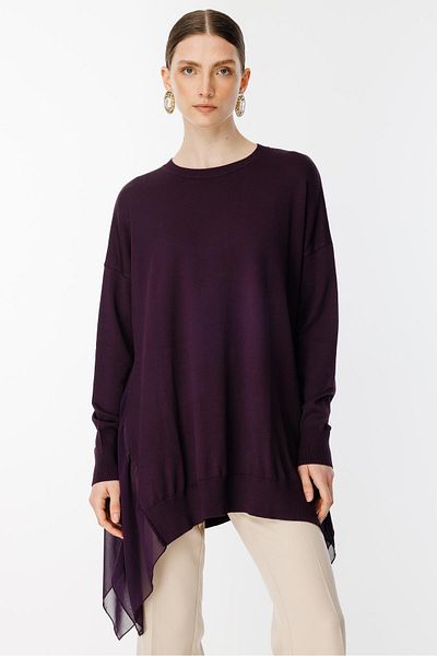 Ghisa Chiffon Detailed Knitwear Tunic Plum