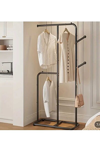 TRENDESK Modern Metal Siyah Bölmeli Konfeksiyon Elbise Askılığı Ayaklı Askılı...