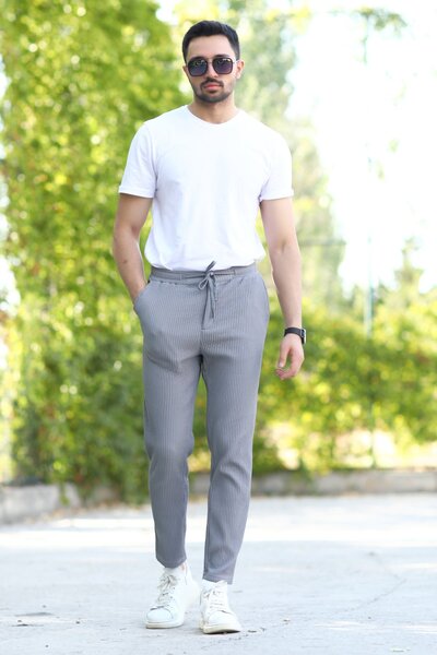 JB John Borners Men's Gray Jogger Trousers with Tie Waist Detail Modal Lycra Blend - 10024