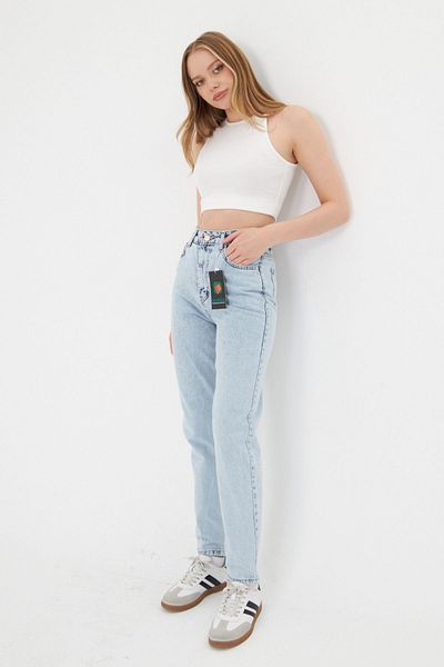 happinice Women's Ice Blue Mom Jean High Waist
