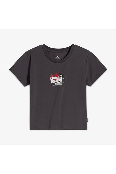 converse Classic Women's Slim Fit Printed Black T-Shirt