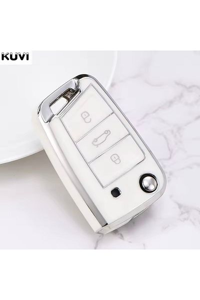YıldızTuning Seat Leon Fr Ibiza 2017+ Ateca Arona White-Silver Switch Key Case Cover