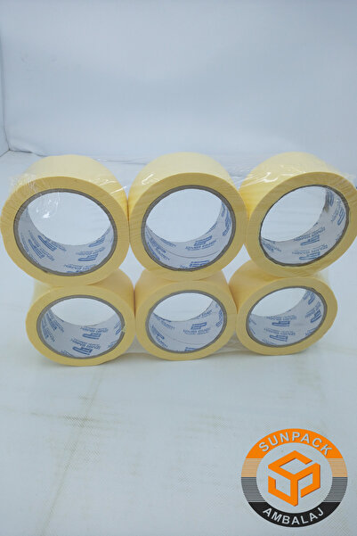 sunpack ambalaj Maskeleme Bandı 48mm X 30m Krem (6 Adet) (Kağıt Bant) - Oto Boya, Fırın ve Dekorasyon Bandı