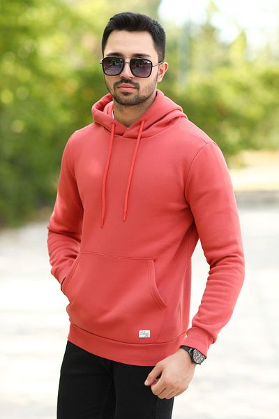 JB John Borners Brick Color Men's Hooded Sweatshirt Cotton Blended Oversize Hoodie with Kangaroo Pocket - 5281