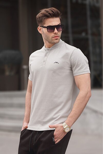 Madmext Ανδρικό μπλουζάκι βαμμένο γκρι γιακά 6067