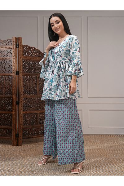 Vishudh By Styli All-Over Print Pure Cotton Jacket and Trousers with Inner Top Co-Ords