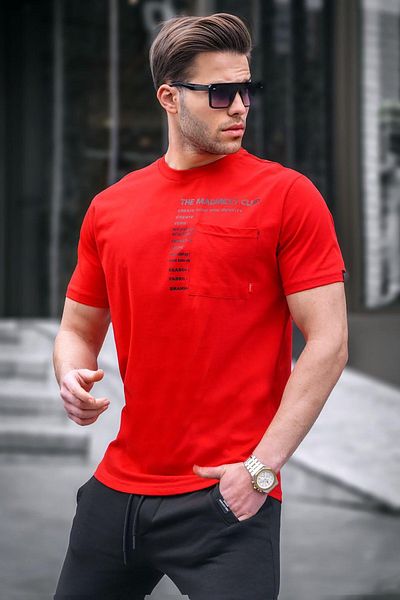 Madmext Rotes Herren-T-Shirt mit Taschendruck 5861
