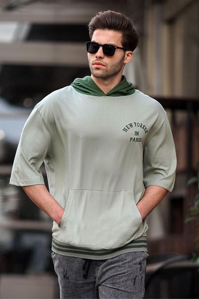 Madmext Ανδρικό μπλουζάκι Mint Green Hooded 6182