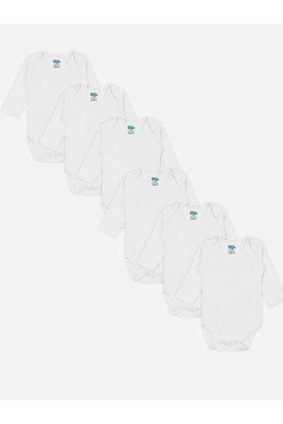 Babies Basic By Styli Pack of 6 - Solid Combed Cotton Long Sleeves Bodysuit