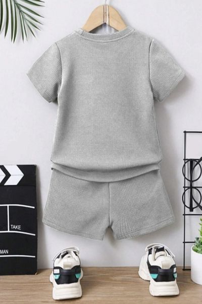 Bubito Waffle Visual Pocket Detailed Cotton Summer Baby Kids Shorts Set-Grey