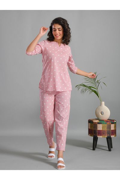 Sanskrutihomes By Styli Pure Cotton Printed Notch Neck Top and Pyjama Set