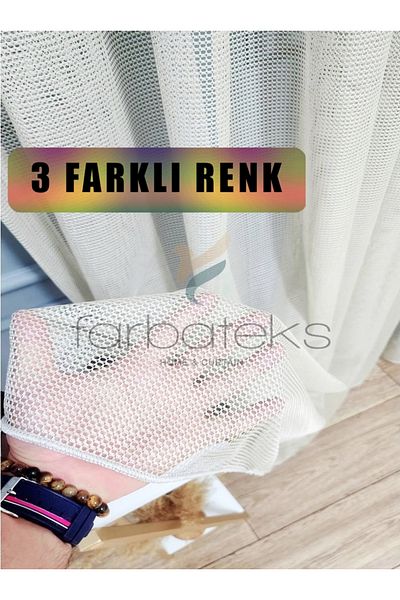 farbateks ستارة مطبخ من التول باللون البيج المطوي بطبقتين - تصميم شبكي
