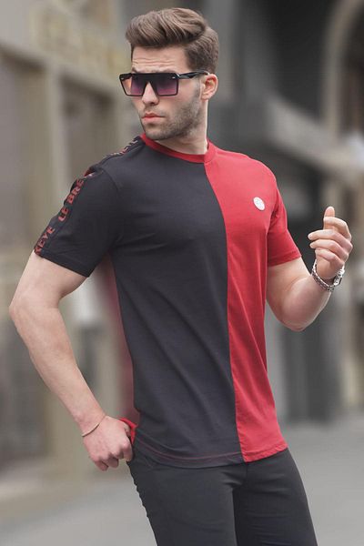 Madmext Ανδρικό μπλουζάκι Claret Red Color Blocked Crew Neck 5398