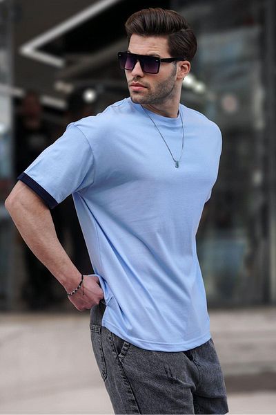 Madmext Tricou oversize albastru cu gât crew 6184