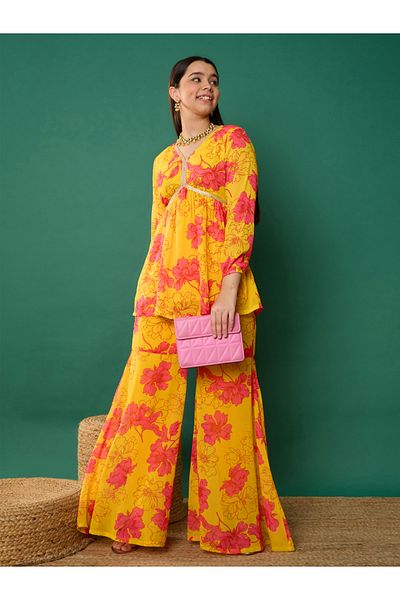 NOH-VOH By Styli Floral Print Peplum Top With Sharara Pants