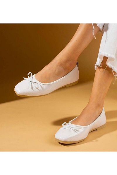 babelia Balerini de damă cu fundă neagră din piele lăcuită, ortopedice, ușoare, confortabile, elegante, pantofi de zi cu zi pentru birou