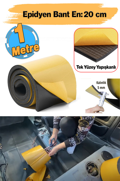 Badem10 Yapışkanlı (5 MM EN:20 CM X 1 MT) Oto Araç Motor Ses Isı Yalıtım Izolasyon Bandı Kauçuk Sünger