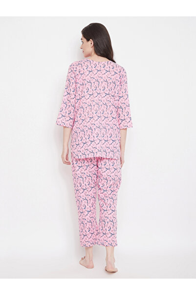 Clovia By Styli Women's Printed Pink Cotton Blend Pajama Set