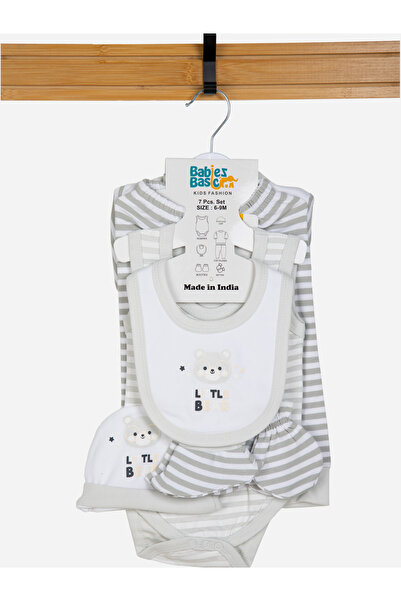 Babies Basic By Styli Pack of 7 - Cotton Bodysuit, Top, Pants, Bib, Socks, Mitten and Cap