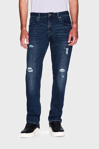 Armani Exchange Ripped Stretch Cotton Skinny Fit Regular Waist Skinny Leg Jeans Men's Jeans Xm000