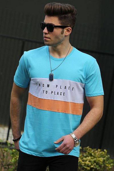 Madmext Türkises T-Shirt mit Aufdruck für Herren 4499
