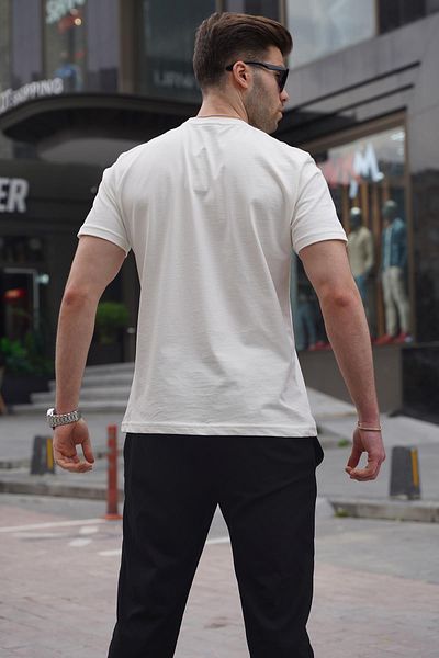 Madmext Pánské tričko Ecru Regular Fit Basic 6131