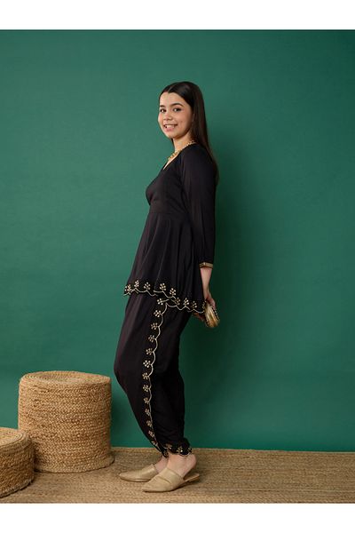 NOH-VOH By Styli Embroidered Detail Peplum Top and Dhoti Pants Set