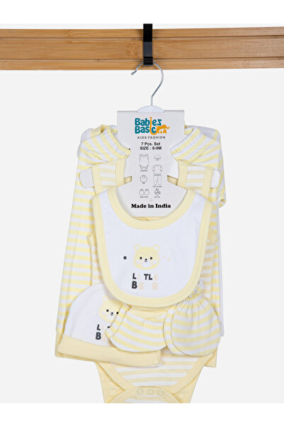 Babies Basic By Styli Pack of 7 - Cotton Bodysuit, Top, Pants, Bib, Socks, Mitten and Cap