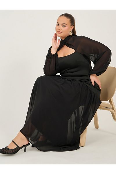 Styli Plus Size Long Sleeves A-Line Maxi Dress
