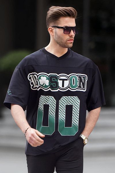 Madmext Oversize pánské tričko s černým potiskem 6130