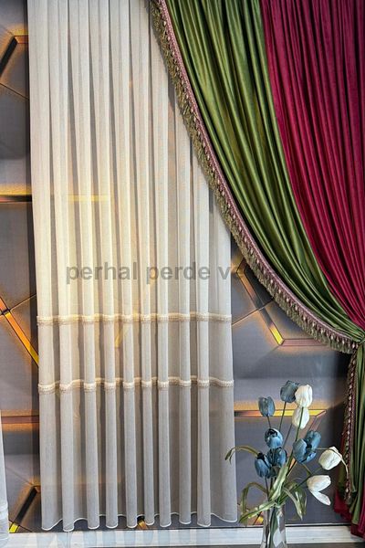 perhal perde ve halı Μαλακό μοτίβο οριζόντιας γραμμής 1-2 αραιές πιέτες σε μπεζ τόνους Κουρτίνα από τούλι, κουρτίνα από τούλι υψηλής ποιότητας