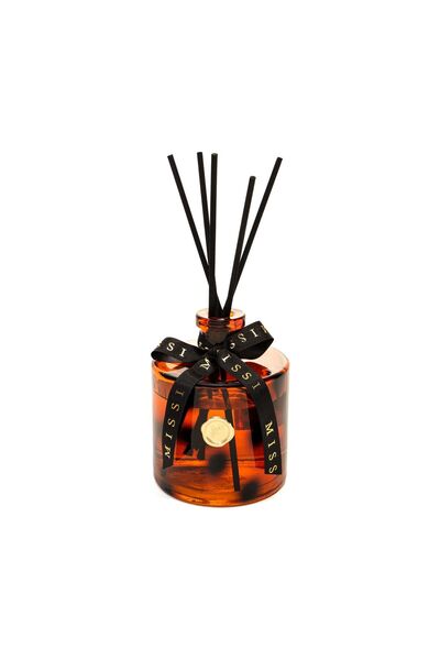 Missi 500 ml Kahverengi Leopar Desenli Cam Şişe Siyah Bambu Çubuklu Vanilya S...