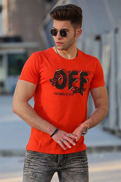 Madmext Men's Printed Orange T-Shirt 4470