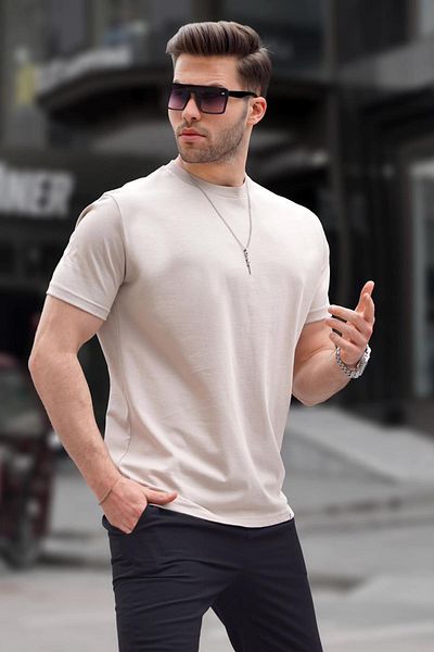 Madmext Steinfarbenes Basic-Herren-T-Shirt mit normaler Passform 6131