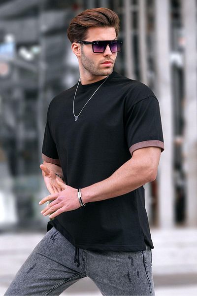 Madmext Μαύρο μπλουζάκι με λαιμόκοψη Oversize 6184
