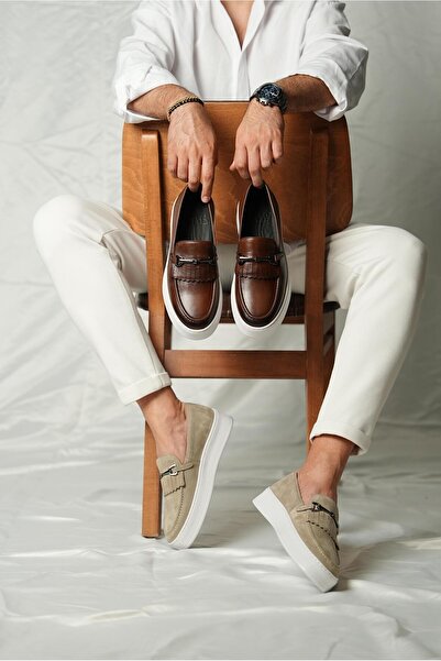 TETRİ Hector Model Hakiki Deri El Yapımı Erkek Bej Loafer Ayakkabı