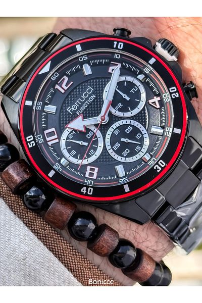Ferrucci Black Color, Functions Active, Vip Serial Men's Wristwatch with Calendar Bracelet Gift
