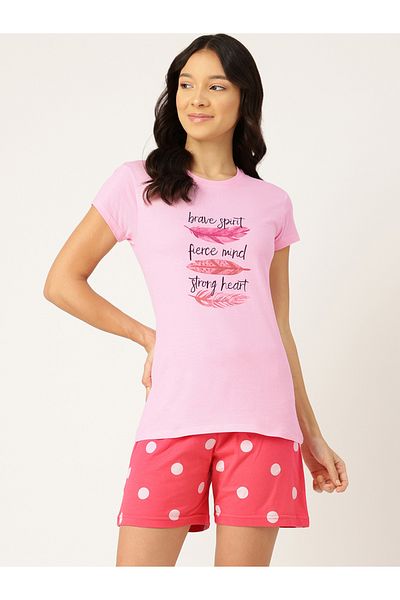 Leading Lady By Styli Slogan Print Short Sleeve T-Shirt and Shorts Set