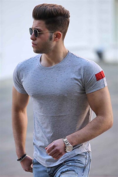 Madmext Σχισμένο λεπτομερές γκρι μπλουζάκι 2883