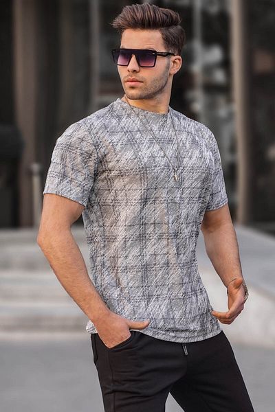 Madmext Ανδρικό T-Shirt με γκρι σχέδιο Crew Neck 6070