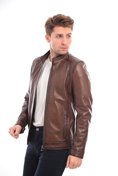 saremod سترة جلدية بياقة القاضي - معطف من الجلد الطبيعي