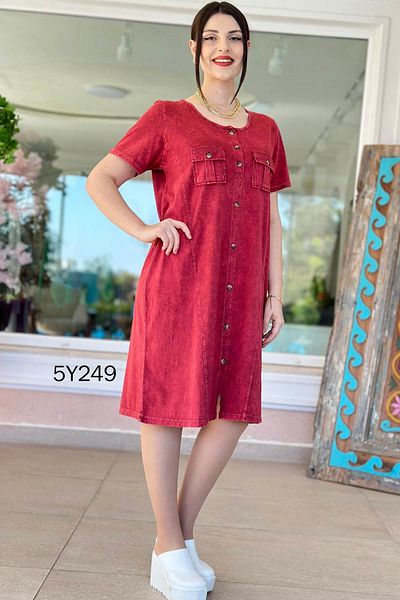 İnce Topuk Short Sleeve Button Detail Dress 5Y249