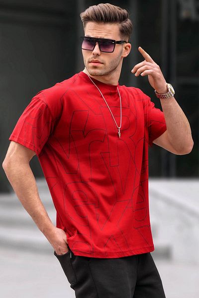Madmext Ανδρικό μπλουζάκι Claret Red Letter με λαιμόκοψη 6061