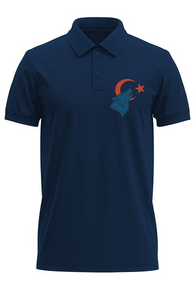 remonz Мъжка тениска с поло яка Slim Fit от памучен мек текстуриран дишащ плат с щампа на вълк