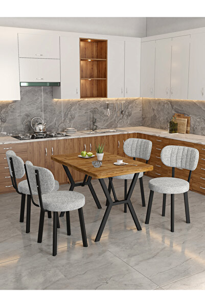 Mygusi Azra 70x110cm Atlantik Mutfak Masası, Mutfak Masası Takımı, Yemek Masası, 4 Açık Gri Sandalye